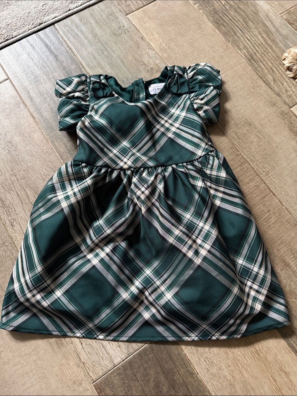 The Children's Place Green Plaid Puff-Sleeve Holiday Dress